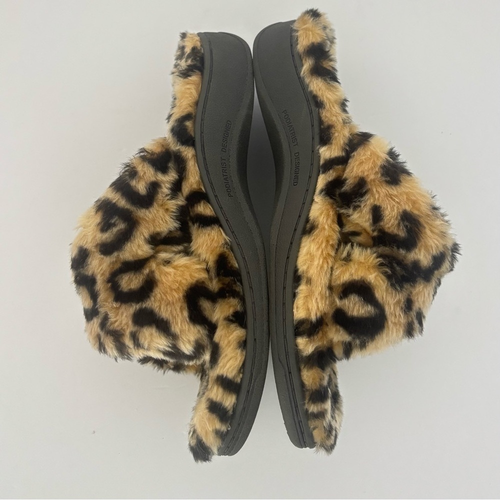 Vionic Orthaheel Relax Luxe Leopard Faux Fur Orthopedic adjustable Slippers Sz 6 - Picture 6 of 15